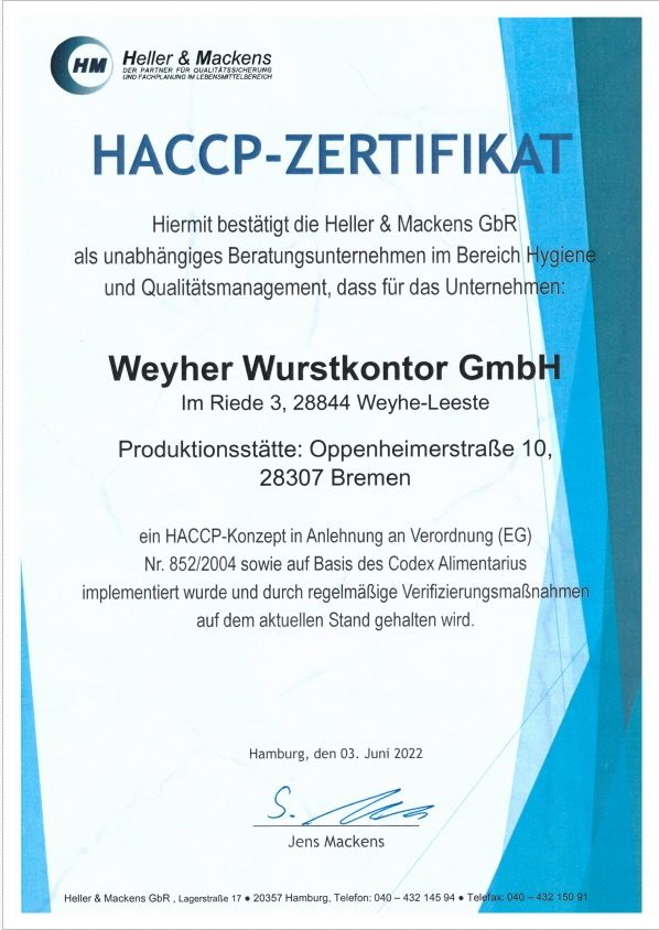 Zertifikat HACCP 2022