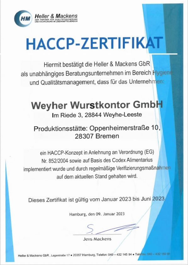 Zertifikat HACCP 2023